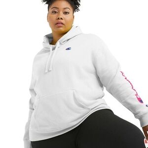 NWT Champion Women's Midweight Logo Hoodie Sweatshirt Large White Neon Pink